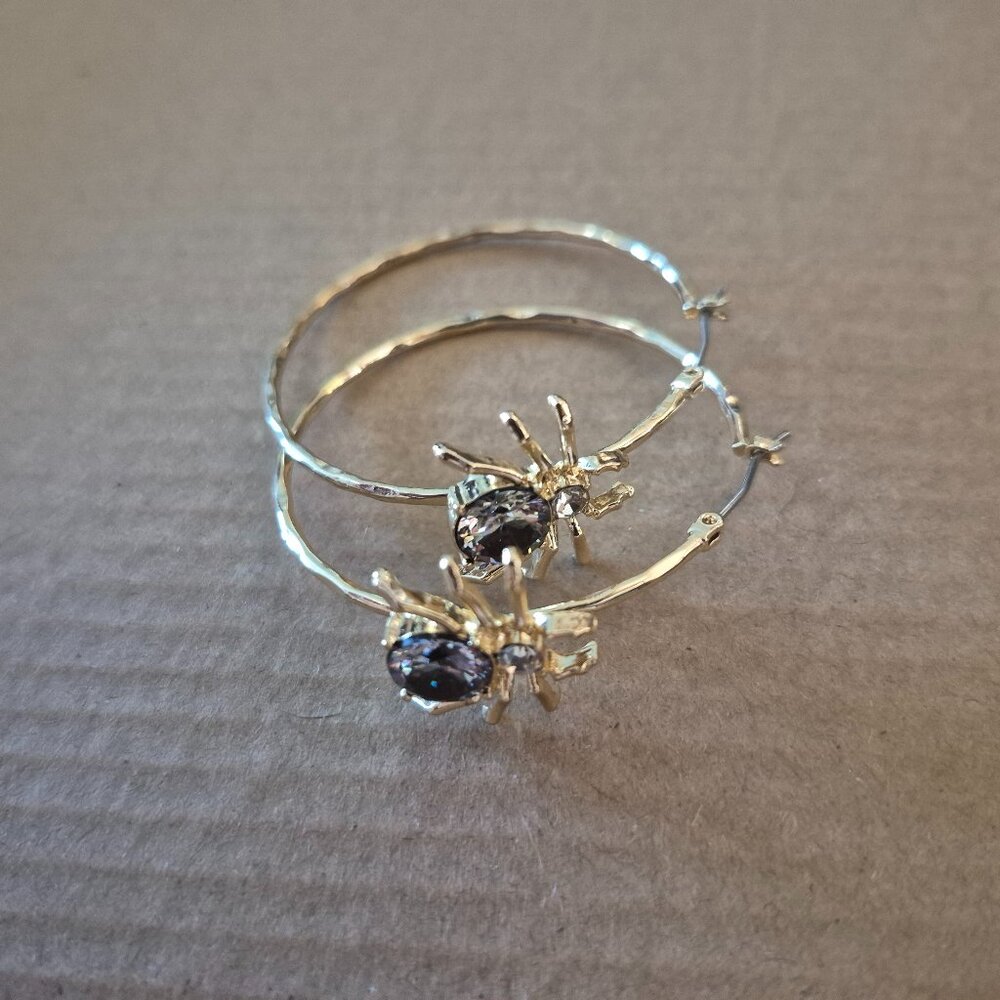 Gold Plated Spider Hoop Earrings.